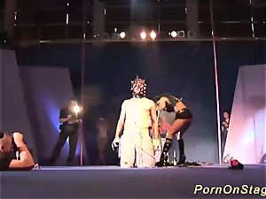 extraordinary fetish showcase on public demonstrate stage